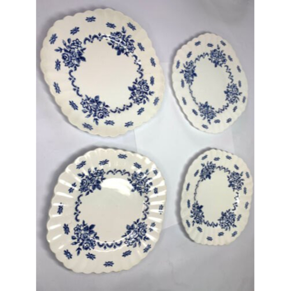 Vintage English Staffordshire Dessert Plates 4 Classic Blue White "Chatsworth" - Picture 5 of 11